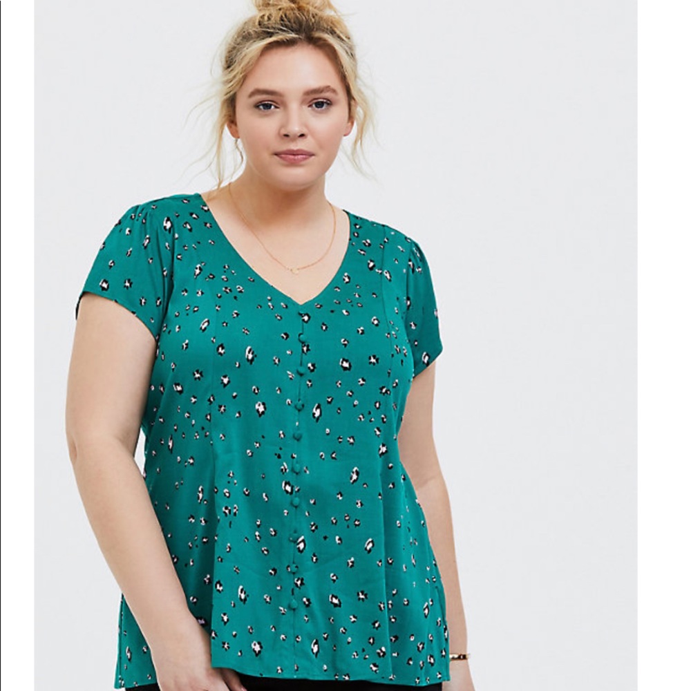 {torrid} challis corset back faux button up blouse